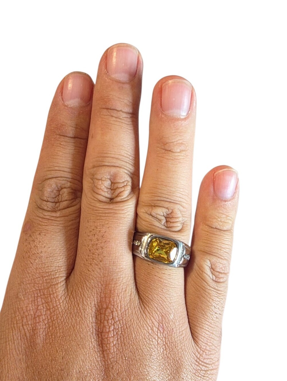 New Stainless Steel Ring With Yellow Cubic Zirconia Size 12 - Picture 5 of 5